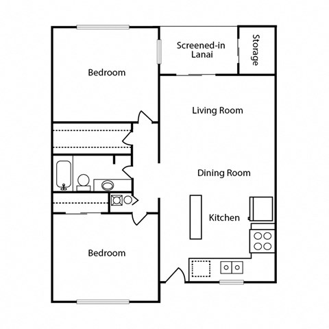 Floor plan for 2 beds, 1 bath, 1050 sqft